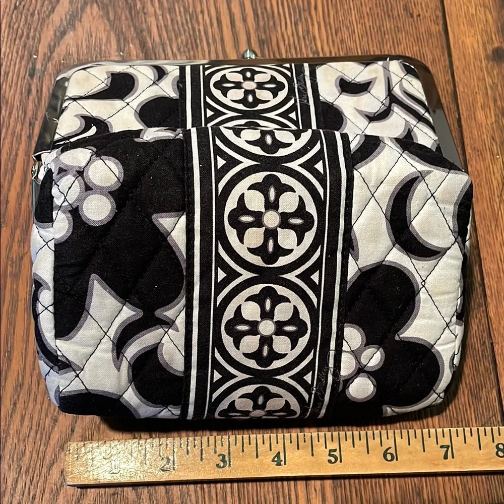 Vera Bradley Quilted Snap Cosmetic Case in Black/White Night and Day Pattern